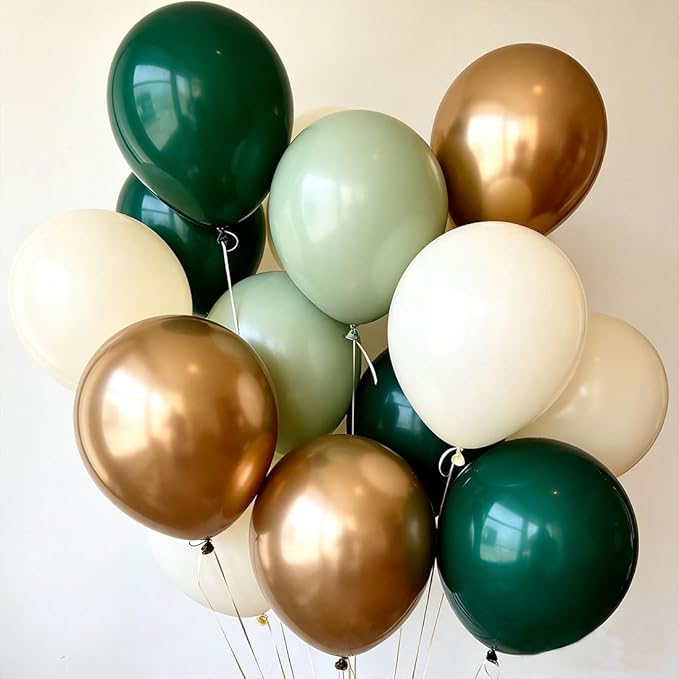 Emerald Green White Gold Balloons Arch Kit, Dark Green Sage Dusty Olive Green Sand White Gold Balloons Garland for Birthday Wedding Jungle Safari Party