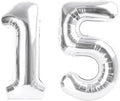 Balloon 15 Numbers, 40 Inch 15th Birthday Decorations for 1 5 15 51, Silver Big Foil Number Balloons for Wedding Store Anniversary Party Supplies