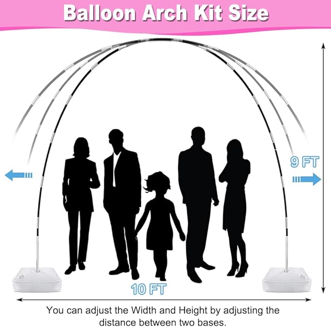 Balloon Arch Kit and Balloon Pump, 9Ft Tall & 10Ft Wide Adjustable Balloon Arch Stand Kit with Electric Pump, Balloons and Accessories for Birthday, Wedding, Graduation Party Decoration