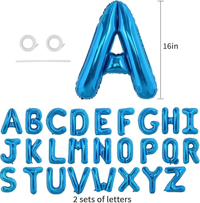 TONIFUL 52 Pieces 16 Inch Blue Letter A-Z Balloons,Custom Phrase Mylar Foil Alphabet Letter DIY Personalized Phrase Banner for Birthday Anniversary Celebration Graduation Party Supplies Decoration