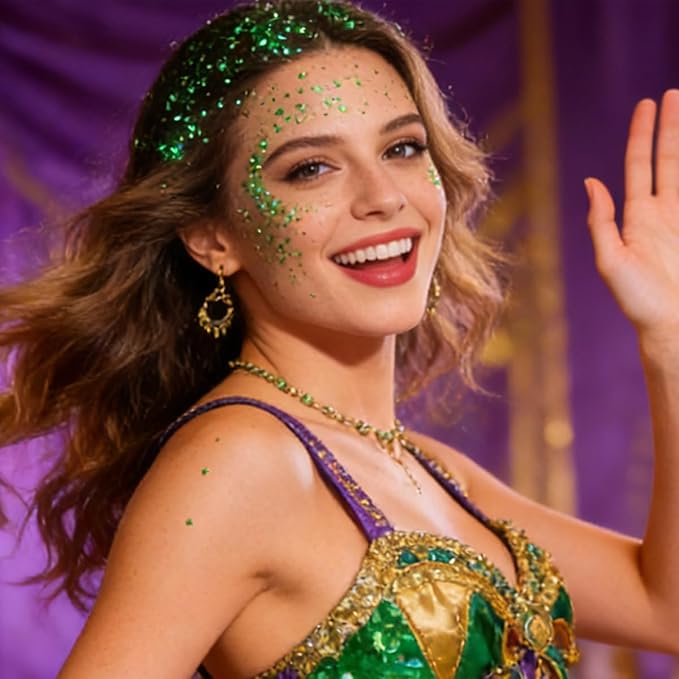 Mysense Green Body Glitter Stick,Sparkling Face Hair Glitter for Mardi Gras Festival Rave Outfit Women,St Patricks Day Accessories,Chunky Mermaid Glitter Face Paint Makeup
