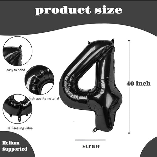 10PCS 40 Inch Large Foil Number Balloons 0-9 Set - Reusable Metallic Black Birthday Wedding Decorations