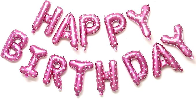 KALOR Pink Happy Birthday Balloons Banner, 16 Inch 16 Inch Mylar Foil Letters Balloon Sign for Birthday Party Decorations Photo Booth Backdrop
