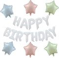 KALOR White Happy Birthday Balloons Kit with 16 Inch Mylar Foil Letters Balloon and Star Balloons for Birthday Party Decorations Photo Booth Backdrop