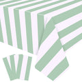 Kesfey 3 Packs Sage Green and White Horizontal Striped Table Cloth 54 x 108 Inches Sage Green Stripe Tablecloths Disposable Plastic Stripe Table Covers Waterproof Picnic Tablecover for Birthday Party
