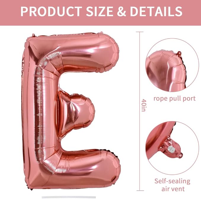 TONIFUL 40 Inch Large Rose Gold Letter E Balloon - Giant Alphabet Foil Mylar for Birthday Party Anniversary Supplies Decorations