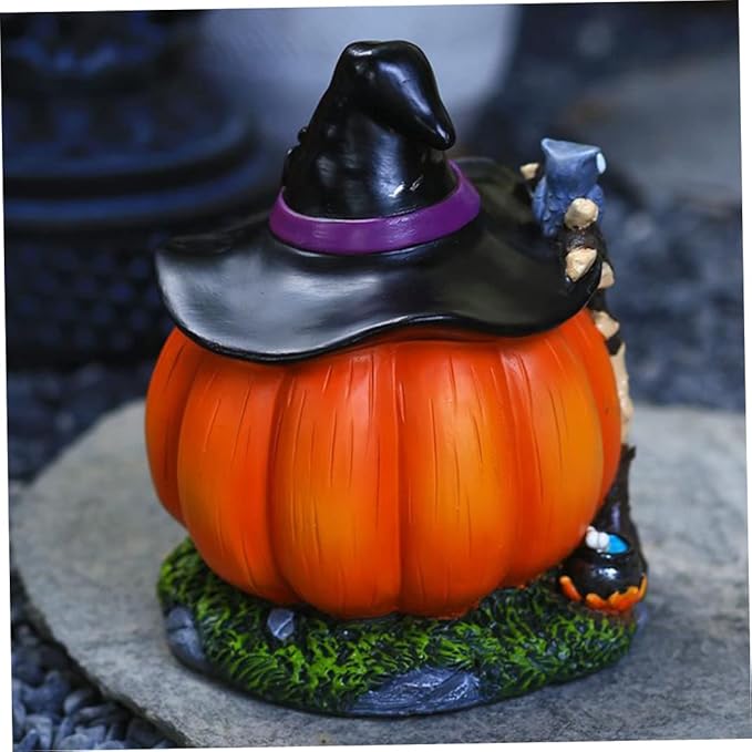 Halloween Statue Resin Luminous Witch Pumpkin Ornament Waterproof Halloween Pumpkin Decorations for Garden Outdoor Halloween Ornaments for Garden Haunted House Props Halloween Resin Ornaments Hallowee