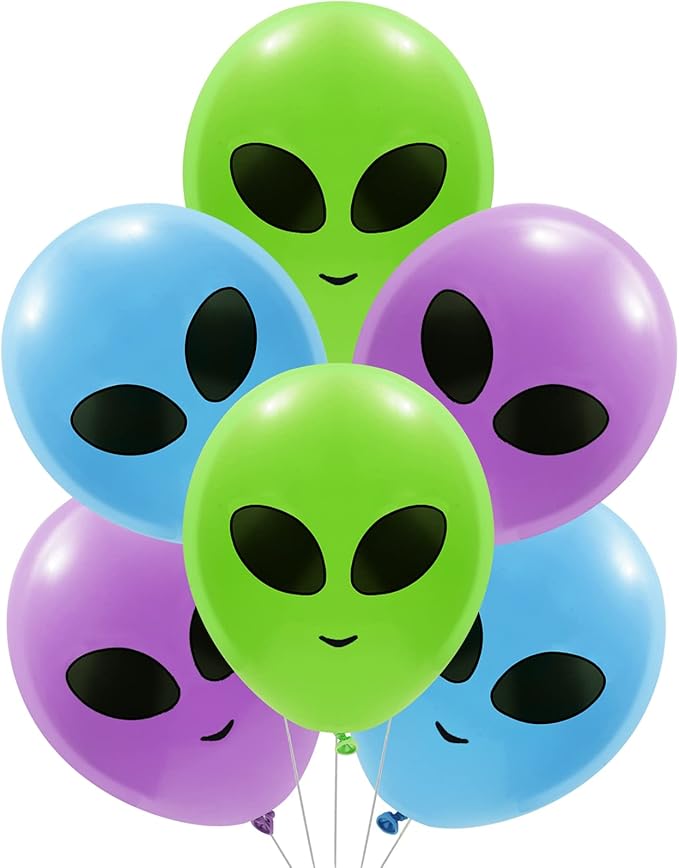 Whaline 65Pcs Alien Balloons Green Blue Purple Alien Party Latex Balloons UFO balloons Outer Space Aliens Decorations for Birthday Party Baby Shower Supplies Home Backdrop Decorations