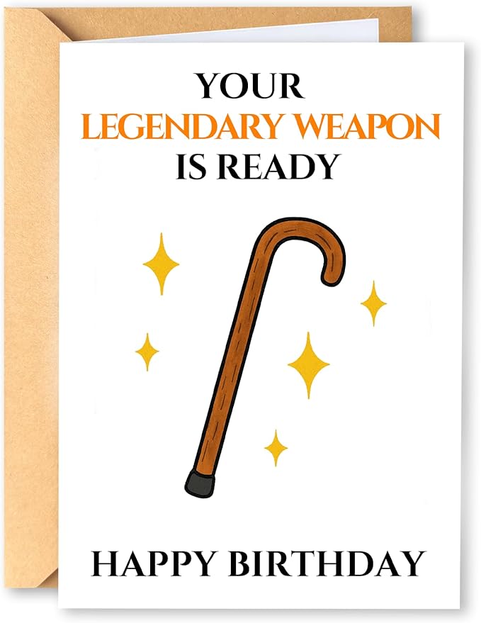 KINGNAME Funny Old Age Birthday Card, Your Cane Is Ready Humor Card, Adult Joke Card for Friends Family Coworker Men Women
