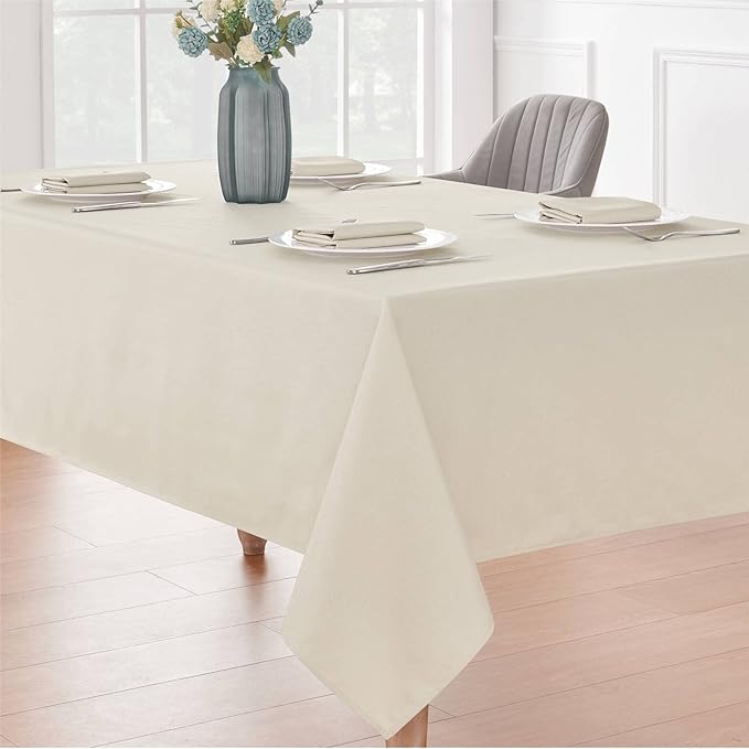 Rectangle 4 Feet Tablecloth 52x70 inch Linen Textured Table Cloth Stain and Wrinkle Resistant Washable Polyester, Decorative Table Cover Waterproof for Dining, Buffet and Camping, Beige