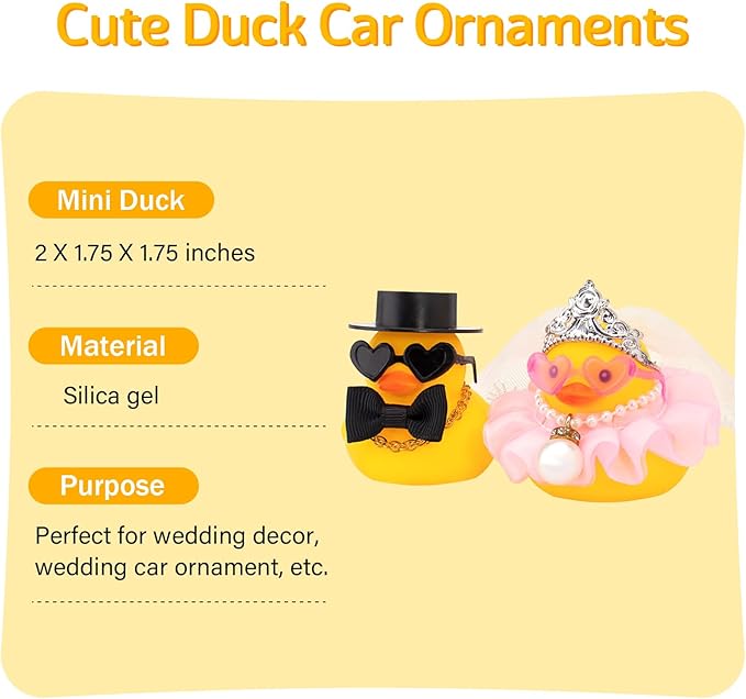wonuu Pair Set of 2 Wedding Rubber Ducks, Bride Groom Duckies Marriage Rubber Duck Mini Couple Ducky for Ceremony Gift Souvenir Marry Blessings Elegant Heartwarming Present, Pink