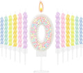 MTLEE Number 0 Birthday Candle with 12 Pcs Spiral Candles for Girls Macaron Pastel Rainbow Unicorn Pink Cake Topper for Sweet Theme Party Decoration