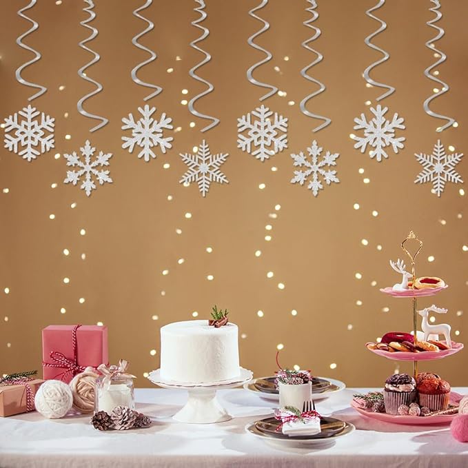 Snowflake Snow White-Silver Christmas Party-Decorations Streamers - 16pcs Frozen Winter Baby Shower Birthday New Year Paper Hanging Swirls Banner,Classroom Ceiling Garland Wonderland Decor Panduola