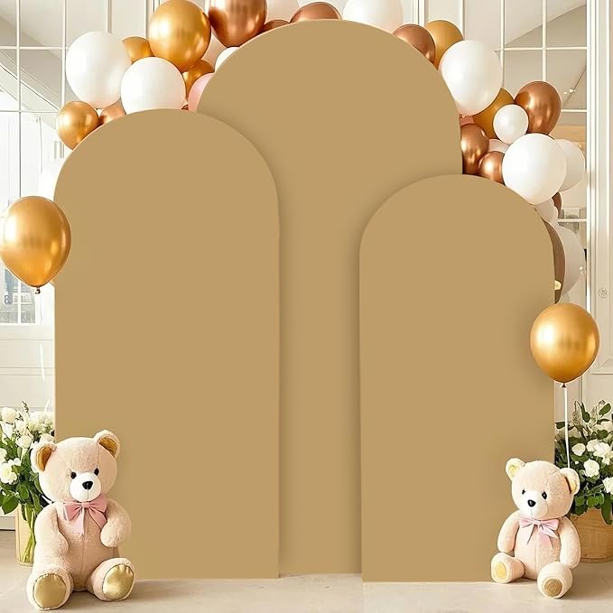 Khaki Arch Backdrop Cover Set of 3 (6FT 6.6FT 7.2FT) Spandex Arch Covers Stretchy Fabric Chiara Backdrop Cover for Metal Arched Frame Tan Arch Stand Covers for Birthday Party Ceremony Decor