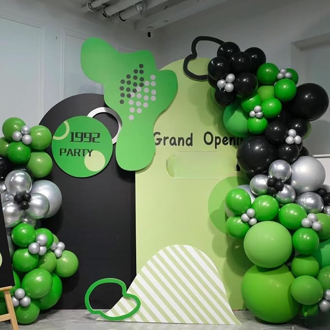 Green Black White Metallic Gold Balloons Garland Arch Kit, 146 Pcs Lime Dark Green Matte Black Confetti Gold Balloons for Graduation Football Soccer Army Birthday Party Decorations