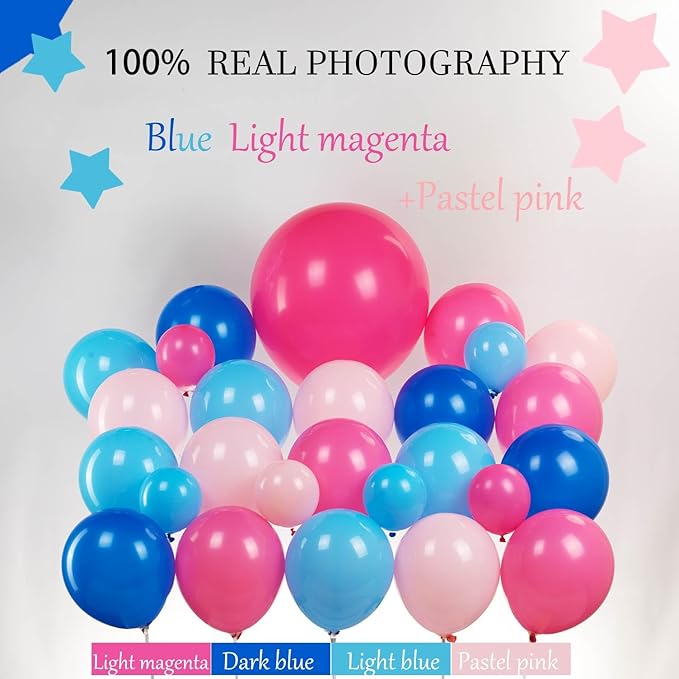 Blue and Pink Balloon Garland Arch Kit 135Pcs with five-pointe Star balloons for summer aloha Baby shower Gender reveal Hawaii cartoon birthday decorations