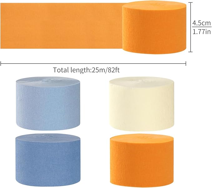 Light-Dusty Blue Beige-Orange Party-Decorations Streamers - 8 Rolls Graduation 2026 Boho Fall Birthday Baby Bridal Shower Crepe Tissue Paper Streamer,Bachelorette Engagement Decor Lasting Surprise