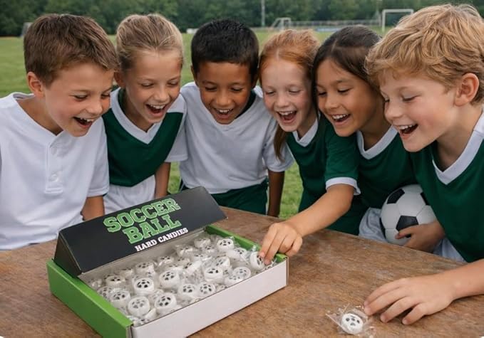 Soccer Ball Hard Candy, Watermelon Flavor, Individually Wrapped, 110+ Pieces, 1 lb Bulk Party Favors for Teams, Goodie Bags, Birthday Treats