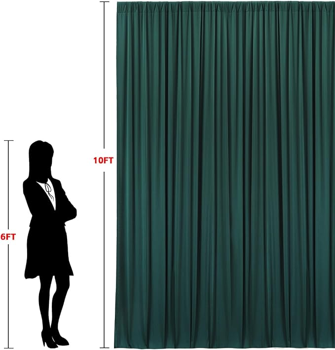 10x10ft Wrinkle Free Hunter Green Backdrop Curtain for Parties Soft Fabric Drapes Wedding Dark Green Curtain Backdrop for Birthday Party Decorations Background for Photography 5x10ft,2 Panels
