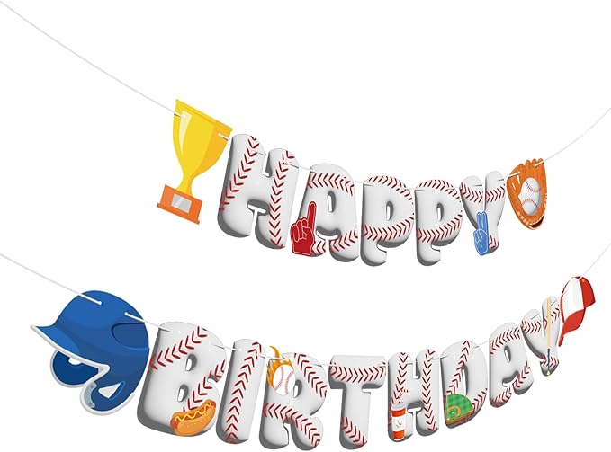 Baseball Happy Birthday Banners Baseball Happy Birthday Bunting Decorations Sports Banner for Kids Boys Sports Themed Party Carnival Party Decorations Supplies
