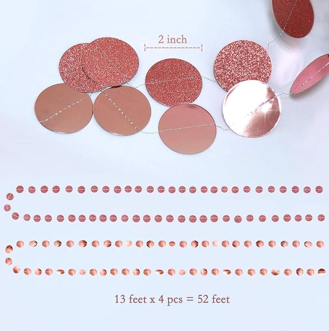 Cheerland Glitter Rose Gold Circle Dot Garlands for Christmas Decorations Rose Gold Party Decorations Hanging Banner Streamer Backdrop Decor Bday Bridal Shower Bachelorette EID Graduation Supplies