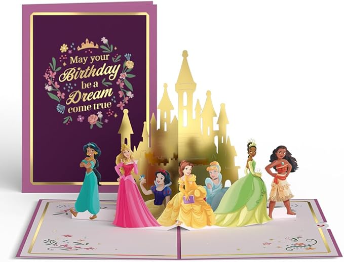 Lovepop Magical Disney Princesses 3D Pop-Up Birthday Card for Girls - for Kids, Her, Daughter - 5" x 7" - Envelope Included
