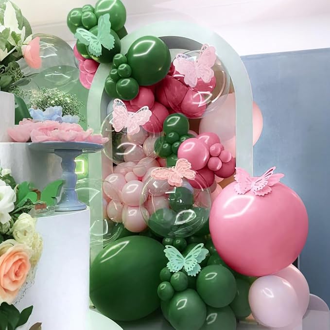 Dusty Rose Balloon Arch Kit, 142 Pcs Retro Pink Nude Dark Green Latex Balloons Different Sizes 18 12 10 5 Inch for Birthday, Baby Shower, Wedding
