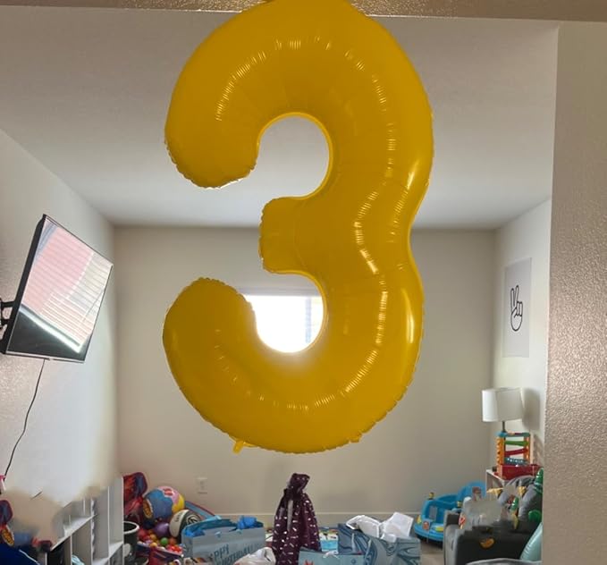 Numbers Balloon 3, 40 Inch Large Yellow Balloon for Three Year Old Birthday Decor, 3 13 30 31 Birthday Party Decorations for Wedding Supplies