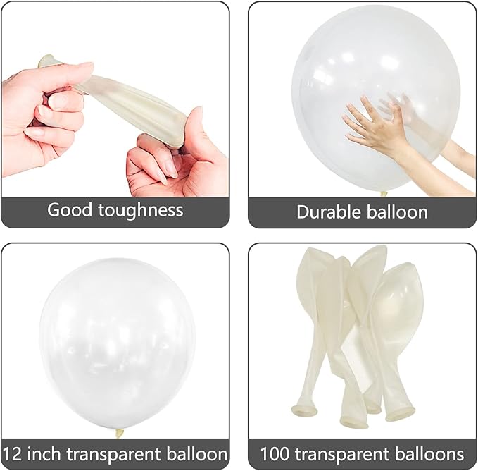 Clear Latex Balloons 100 Pack 12 Inch Transparent Party Balloons with 2 Rolls of Ribbon Clear Round Helium Balloons for Birthday Wedding Baby Shower Party Decorations Supplies (Transparent balloons)