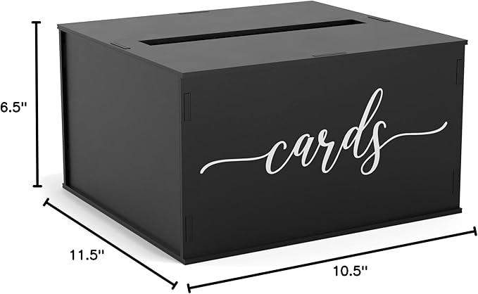 Heather & Willow Rustic Wooden Card Box with Lid | Wedding & Baby Shower Decoration - Black