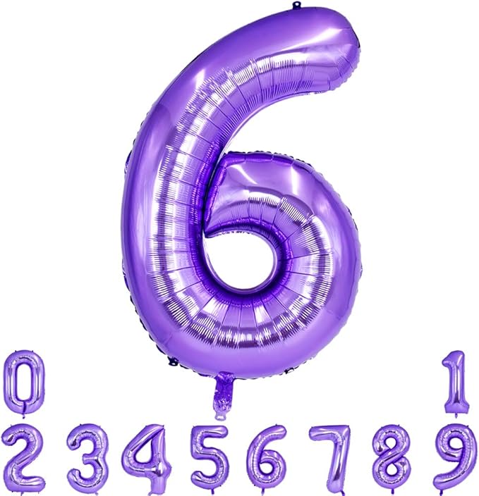 TONIFUL 40 Inch Purple Large Numbers Balloon 0-9 Birthday Party Decor,Foil Mylar Big Number Balloon Digital 6 for Birthday Party,Wedding, Bridal Shower Engagement Photo Shoot, Anniversary