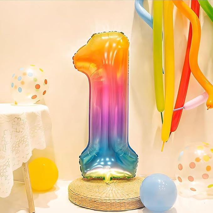 Rainbow Number 1 Balloon 40 Inch Rainbow 1 Balloon Giant Helium Foil Number 0 to 9 Balloons Birthday Wedding Party Digital Decorations Number 1