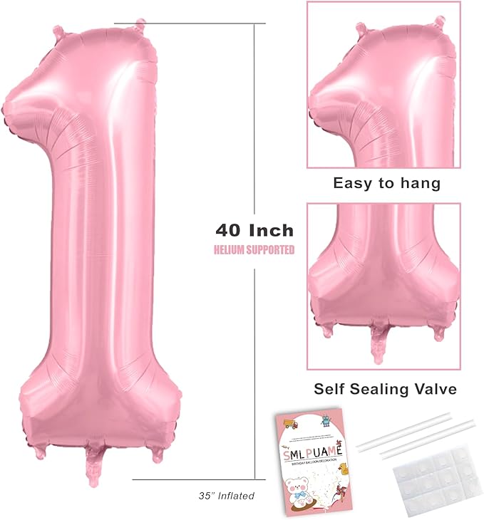 Smlpuame Pastel Pink 10 Balloons, 40 Inch Large Light Pink Foil Number Balloons 0-10, Self-Sealing 10th Birthday Balloon for Girls Women Anniversary Baby Shower Princess Party Decorations Supplies