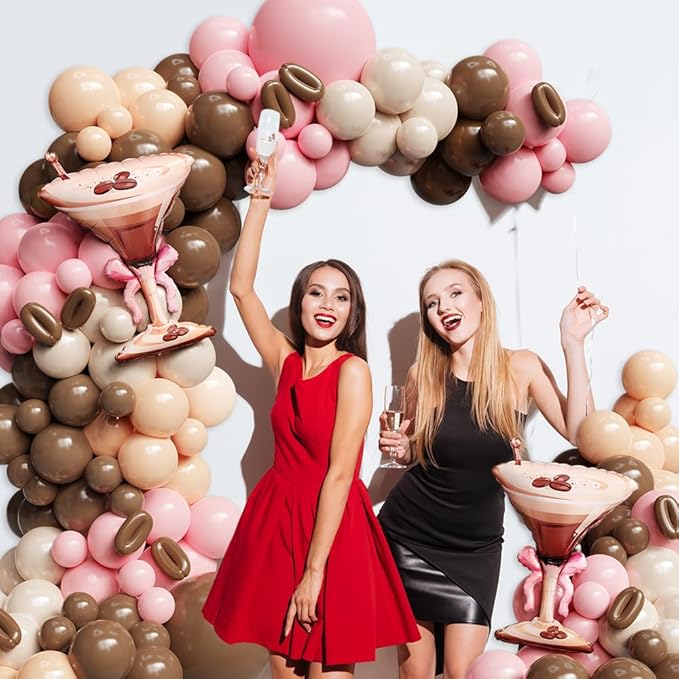 138Pcs Espresso Martini Balloon Garland Kit, Pink Brown Balloons Arch with Martini Foil Balloon for A Tini Bit Older Girls Women Birthday Bachelorette Bridal Shower Party Decorations