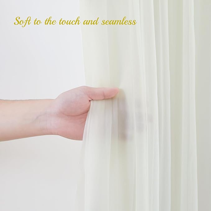 10x10ft Ivory Tulle Backdrop Curtain with Lights String for Parites, Sheer Photo Backdrop Curtain Drapes for Wedding Baby Shower Birthday Party Photo Shoot Decorations