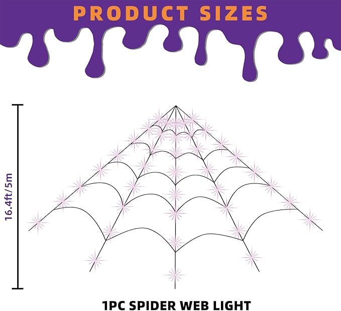 Halloween Decorations Outdoor and Indoor, 250 LED Halloween Spider Web Light Decorations, 200" Large Light Up Spider Web for Yard(Purple)