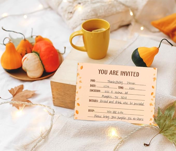 SICOHOME Thanksgiving Party Invitations - 12pcs 5"x7" Friendsgiving Invitations with Envelopes for Kids Adult Baby Shower Fall Birthday Invitations Thanksgiving Greeting Cards Party Favors Supplies