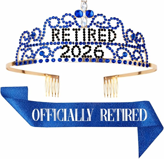 2026 Retirement Tiara & Sash - Officially Retired Sash & Crown for Parties, Events, Gifts, Favors, and Decorations (2026 Blue)