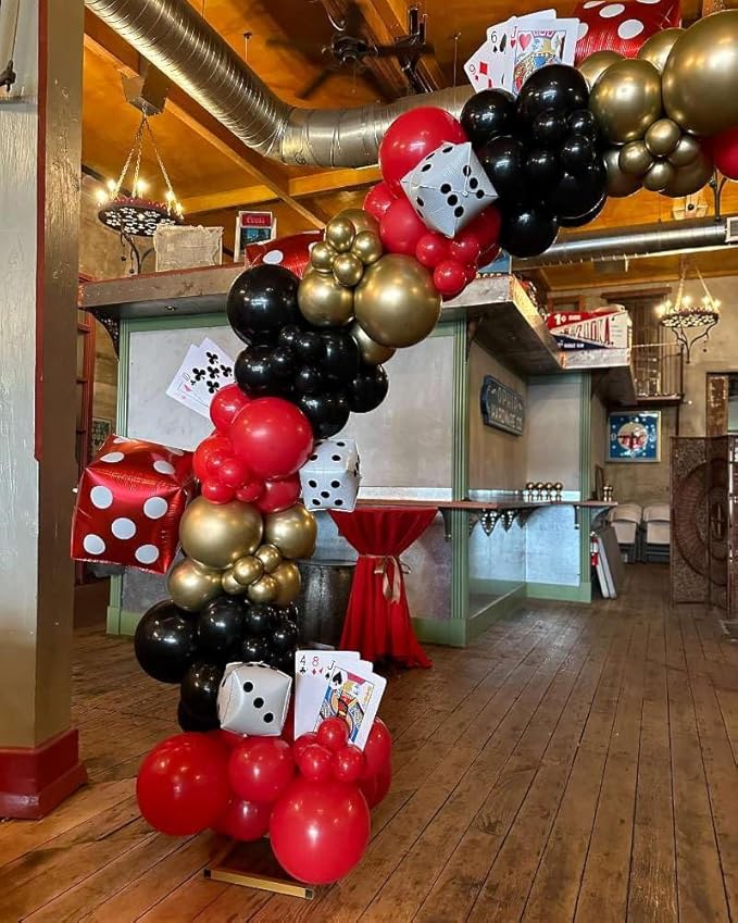 204Pcs Casino Balloon Garland Arch Kit - Casino Theme Party Decorations with Dice Boxes Large Poker Cards Party Balloons for Birthday Game Night Las Vegas Casino Night Theme Party Decorations