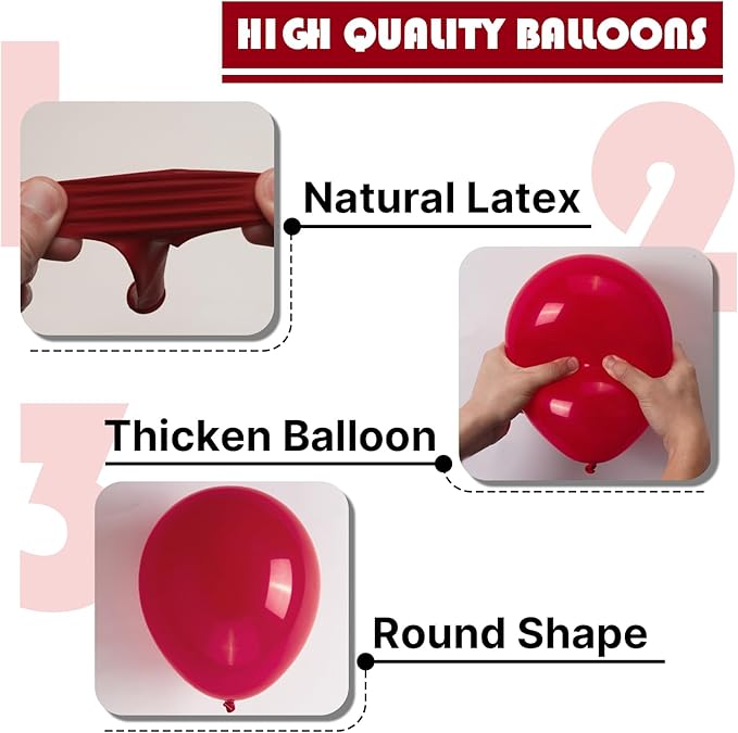 PartyWoo Burgundy Balloons 101pcs 12 Inch Dark Red Maroon Ruby Red Latex Helium Balloons for Graduation Valentine's Day Wedding Anniversary Casino Citizenship Christmas Party Decorations Red-Y75
