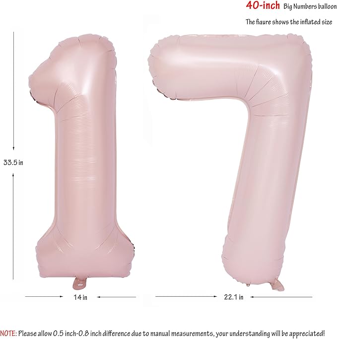 40 In Matte Pink Number Balloons Helium Foil Mylar Balloon Birthday Party banquet Decoration Digital 17