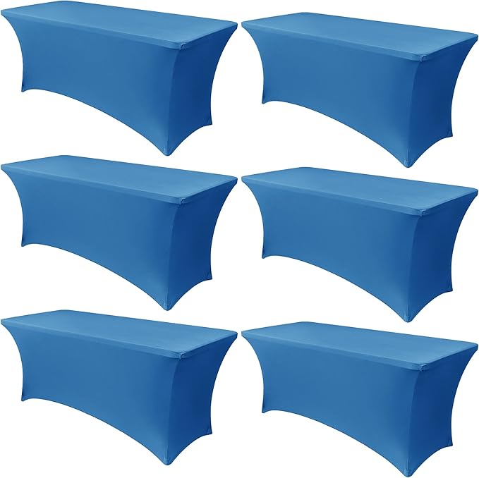 Obstal 6 Pack Stretch Spandex Table Covers for 6 Foot Tables - 6 FT Universal Rectangular Fitted Tablecloth Protector for Wedding, Banquet, Party (Aqua, 72 Length x 30 Width x 30 Height Inches)