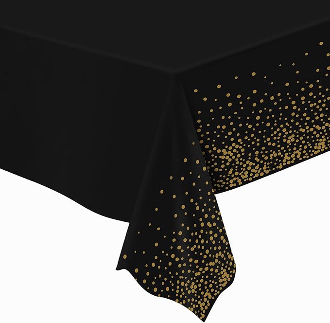 Tablecloths for Rectangle Tables, 3 Pack 54" x 108" Plastic Table Cloth Disposable Table Covers Engagement Party Decorations, Black Gold Dot Tablecloths Disposable Tablecloth for Weddings Buffet Table