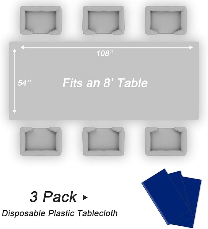 QIKSION Royal Blue Plastic Table Cloth Disposable 3 Pack, 54 x 108 Inch Tablecloths for Party, Graduation, Patriotic, Veterans Day Decorations, Dark Blue Rectangle Table Cover