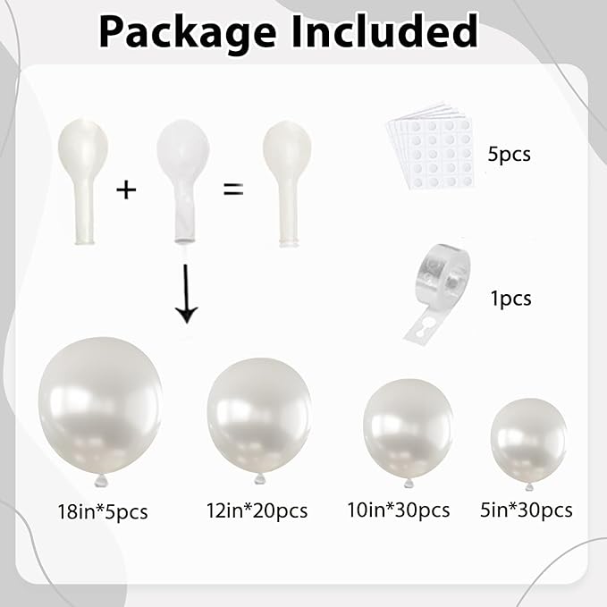 Pearl White Balloons Arch Kit - Double Stuffed White Balloon Arch Kit Different Sizes 18/12/10/5inch White Latex Balloons for Wedding Bridal Shower Anniversary Birthday Party Decoration