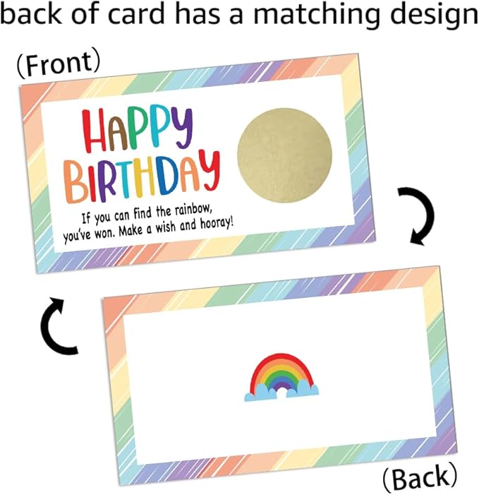 REWIDPARTY Happy Birthday Party Scratch Off Game Cards（32 PCS） Colorful Rainbow Birthday Scratch Off Tickets Christmas Birthday Holiday Special Event Raffle Tickets Supplies for Kids Teens Adults