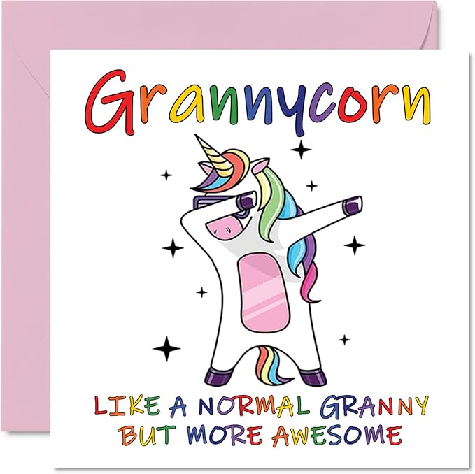 Stuff4 Birthday Cards for Grandma - Grannycorn - Grandma Mothers Day Card from Grandson Granddaughter, Happy Birthday Grandma, Gran Unicorn Birthday Card, 5.7 x 5.7 Inch Seasonal Funny Greeting Cards