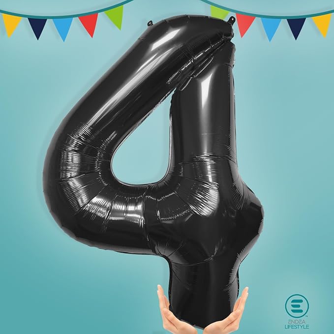 40 Inch Large Black Number Celebration and Decoration Balloon for Birthday Parties, Graduations, Anniversaries, Weddings, Photo Shoots, Special Events - Helium Foil Mylar (Black Number 4)