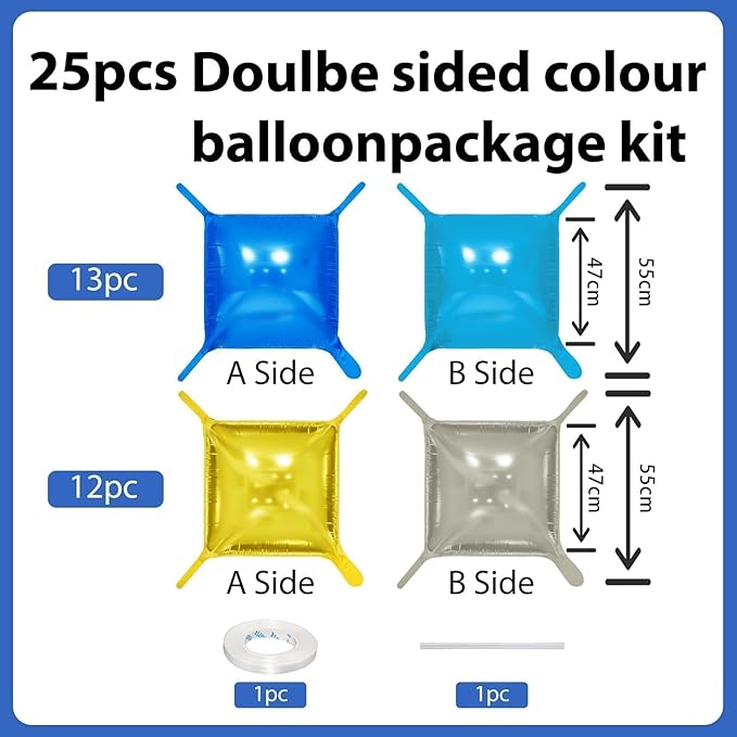 Metallic Navy Blue and Gold,Pearl Blue and Silver Double Sided Square Foil Balloons Wall,19 Inches Blue Chrome Tunnel Arch Kit for 2026 Graduation,Anniversary,Wedding,Birthday Background Decoration