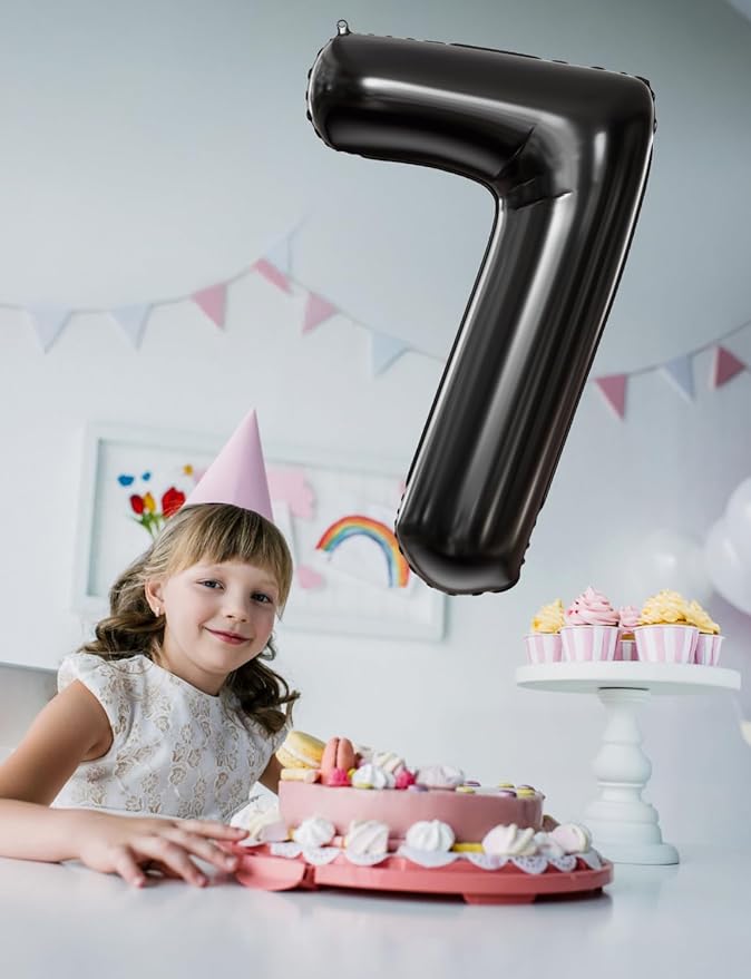 Black Number 7 Balloons – 40 Inch Giant Foil Number Balloon, Black Number Balloon for Men Women Boys Girls Birthday Graduation Anniversary Party Decorations